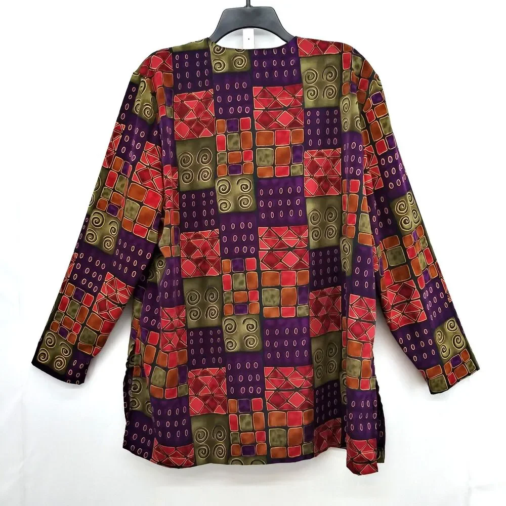 Briggs New York Blouse Women Size 2XL Purple Red Long Sleeve Button Up Top